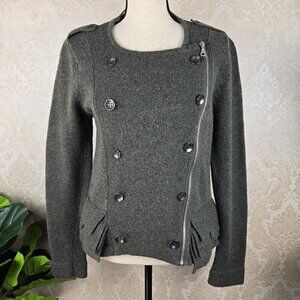 BCBGeneration Size Medium Olive Green Sweater Jacket Asymmetric Zipper Wool Blnd